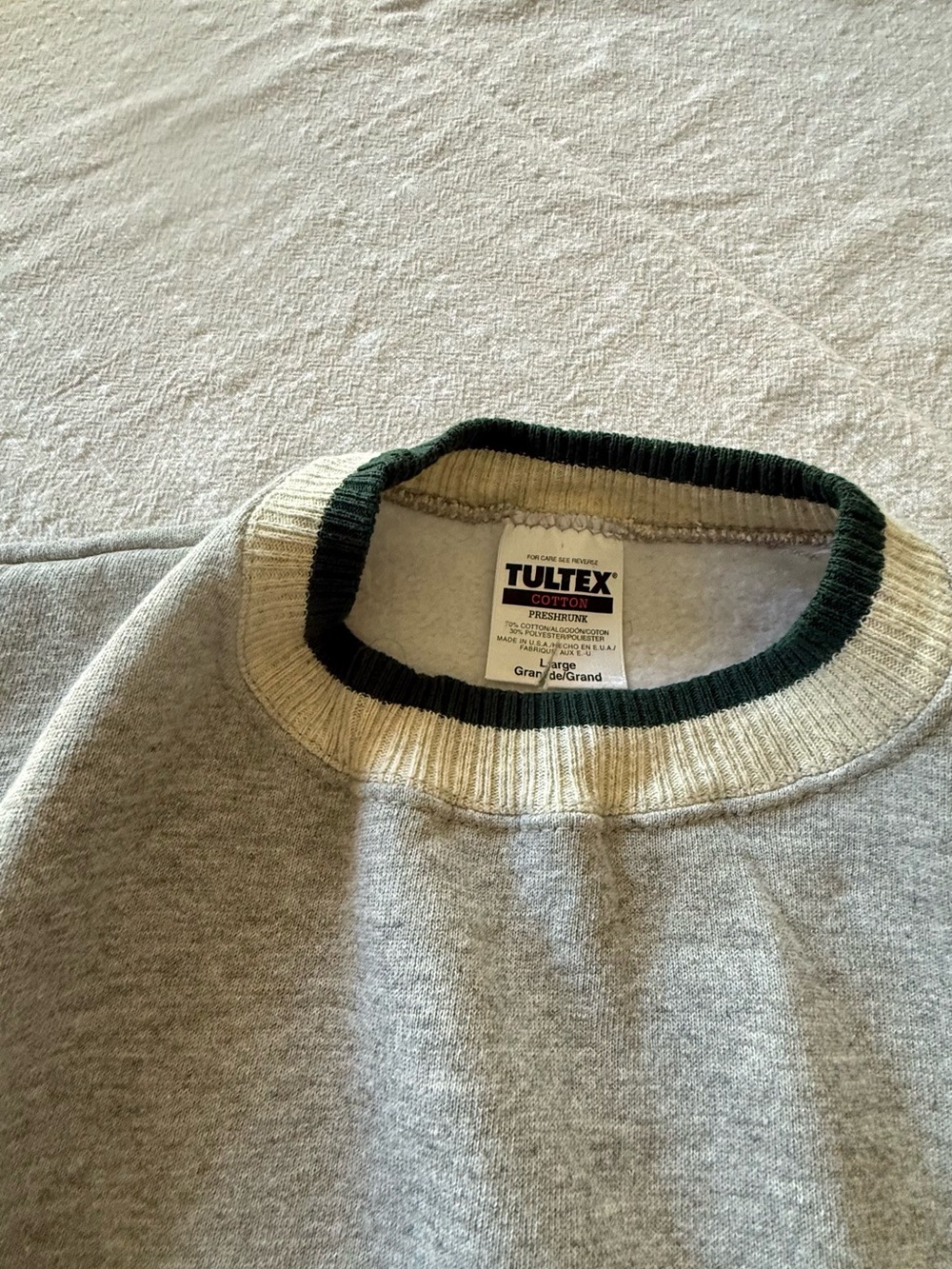 Tultex Light Gray Crewneck Sweatshirt with Dark Green Trim - Picture 4 of 5